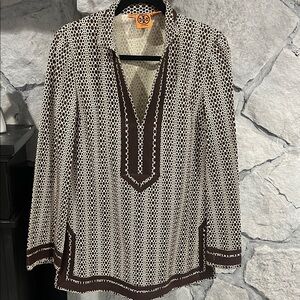 Tory Burch Brown and White Patterned Tunic